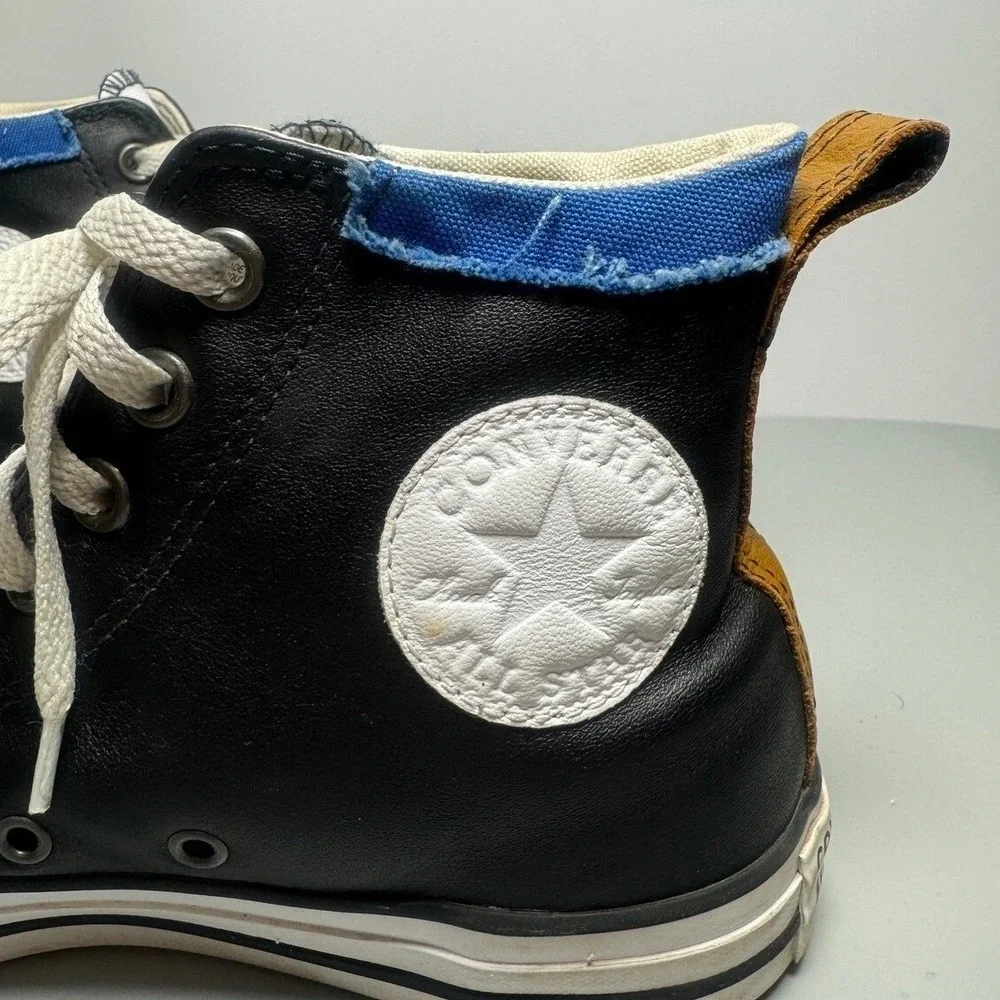 Converse‎ Chuck Taylor All Star High Top Black Leather Blue Trim M 6.5/ W 8.5